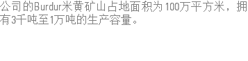 公司的Burdur米黄矿山占地面积为100万平方米，拥有3千吨至1万吨的生产容量。